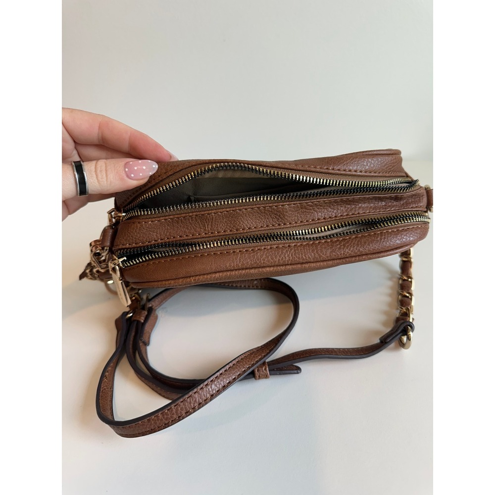 Gussaci Brown Pebbled Faux Leather Crossbody Camera Bag with Tassel Accent - Picture 8 of 10